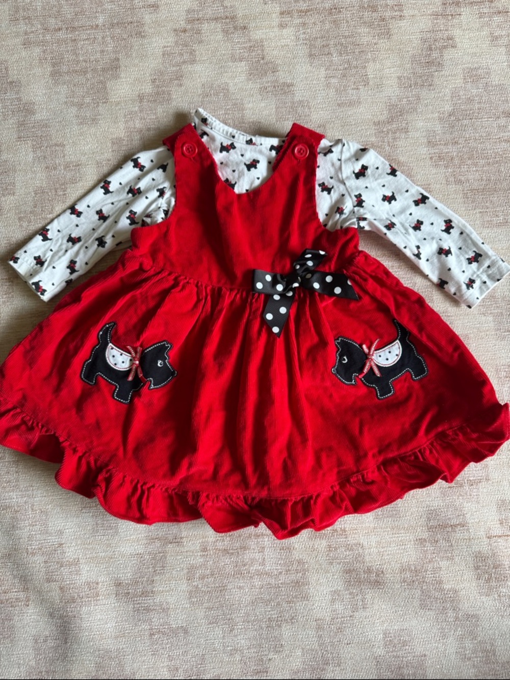 GoodLad Girls Red Corduroy Scottie Dog Jumper Dress and Shirt Set size 12M
